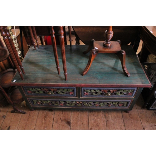 412 - An Indonesian Carved & Painted Wood Coffee Table with fitted Drawers.