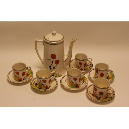 534 - A Crown Ducal Poppy pattern part coffee set, model A1915.