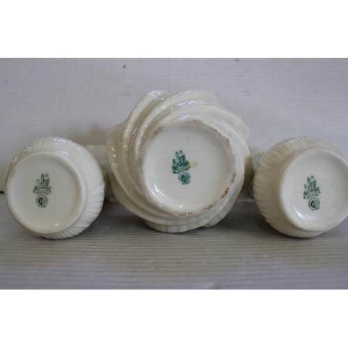 547 - A Pair of Belleek Floral Shaped Vases, pattern No: 0857 along with a Fern Pot No: 0857.