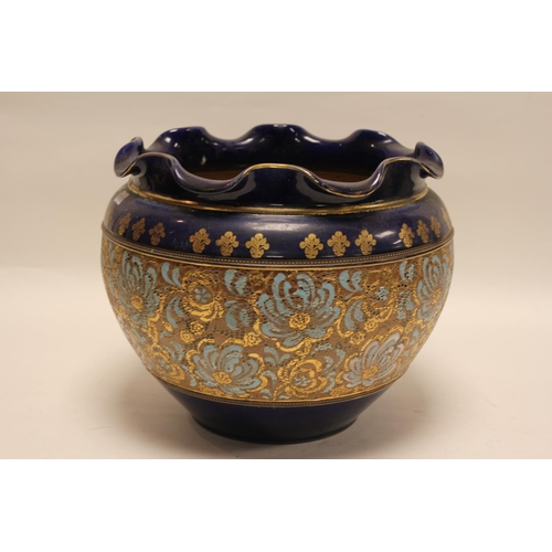 549 - A Royal Doulton Blue glazed floral decorated Jardiniere in Blue with frilled lip, No: 826366, L & C ... 