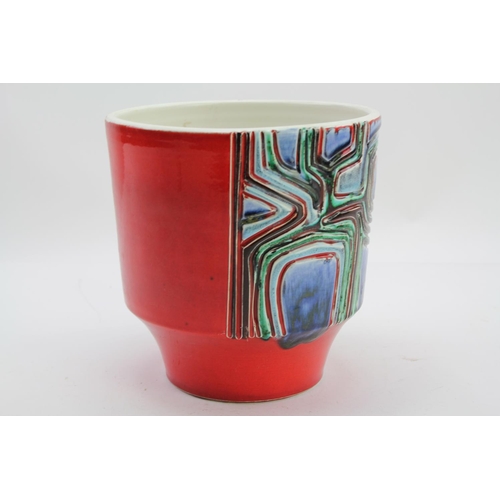 555 - A Delphis abstract pattern Jardiniere in Red. Measuring: 23 cms high.