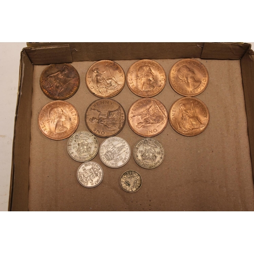 231 - 8 x Bronze Pennies, 3 x Half Silver Shillings, 1 x Half Silver Sixpence, 1 x Half Silver 3d.