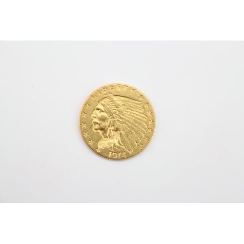 278 - A 1914 American Indian Head Quarter Eagle Gold Coin ($2.50). Weighing: 4.2 grams.