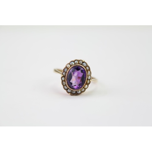 168C - A Victorian Amethyst & Seed Pearl Dress Ring. Size m. Weighing: 2.8 grams.