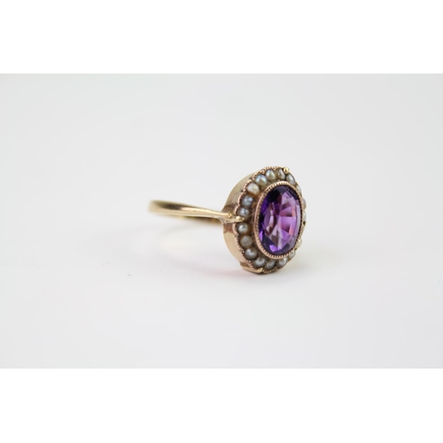 168C - A Victorian Amethyst & Seed Pearl Dress Ring. Size m. Weighing: 2.8 grams.