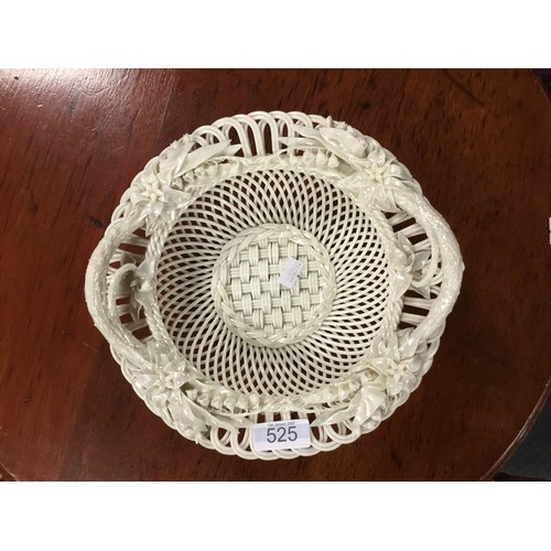 525 - An Antique Belleek two handled Fruit Dish decorated with flowers, Trunks & Basket weave decoration. ... 