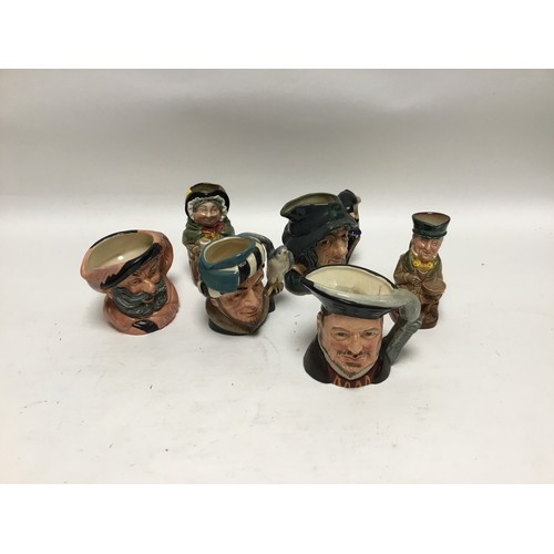 553 - 6 x Toby Jugs to include Old Mac, Huntsman, Cardinale, Captain Hook, Mr. Micawber, one other along w... 