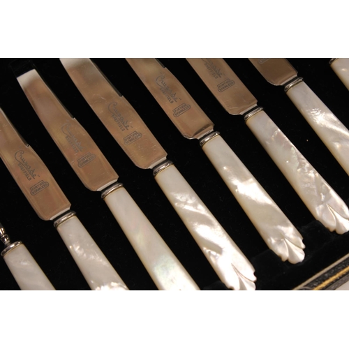 65 - A Cased Set of Mother of Pearl handled Desert Knives & Forks in Original Case, a Cocktail Tray & two... 