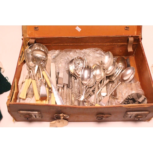 68 - A Quantity of Silver Plated Cutlery to include Serving Spoons, Ladles, etc in an old Leather Case.