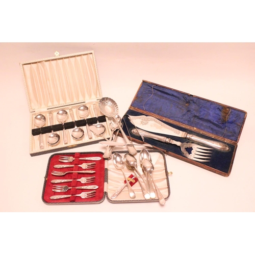 81 - A quantity of Silver Plated Cutlery, Oyster Spoon, Fish Servers, etc.