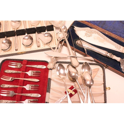 81 - A quantity of Silver Plated Cutlery, Oyster Spoon, Fish Servers, etc.