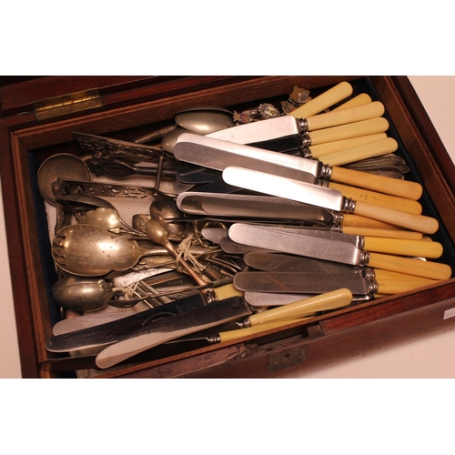 85 - A Victorian Mahogany Canteen Case containing a Collection of Silver Plated Cutlery to include Grape ... 