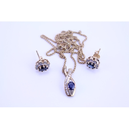 170 - A 9 carat Gold Sapphire and Diamond necklace along with matching earrings.