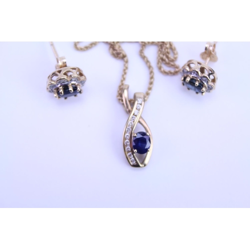 170 - A 9 carat Gold Sapphire and Diamond necklace along with matching earrings.