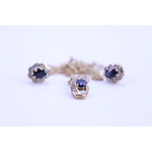 170 - A 9 carat Gold Sapphire and Diamond necklace along with matching earrings.