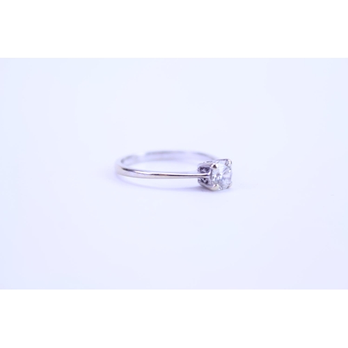 92 - A Ladies 18ct White Gold Dress Ring mounted with a Single Diamond in Original Box. Size: L.