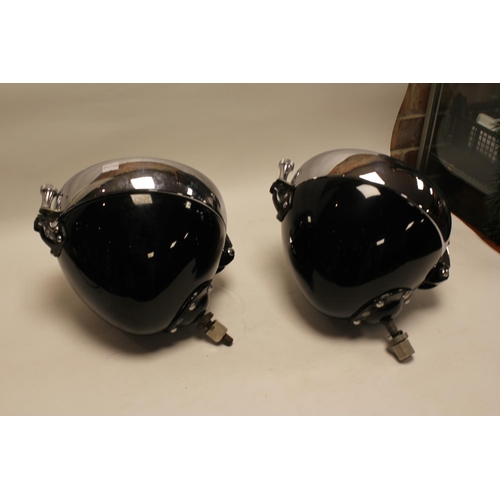 223 - A Pair of Chrome mounted & Black Painted Reflector Glass Headlights with Fittings possibly Late 1930... 