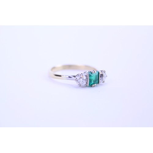 142 - An 18ct Gold Emerald & Diamond Dress Ring. Size: q. Weighing: 3.6 grams.