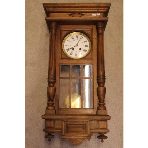 220 - A 1920s Beech Cased Wall Clock with Enamelled Dial & 24 Hour Chapter ring.