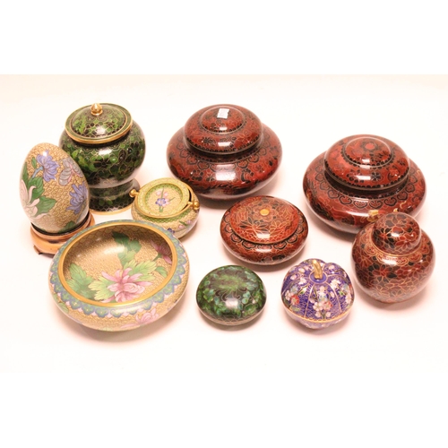 223 - A Collection of Cloisonné vases, ginger jars, Cloisonné bowl along with similar items.