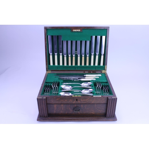 80 - A 1920s Canteen of Harrods Silver Plated Old English Cutlery with Servers, Tea Spoons, Ladles, etc a... 