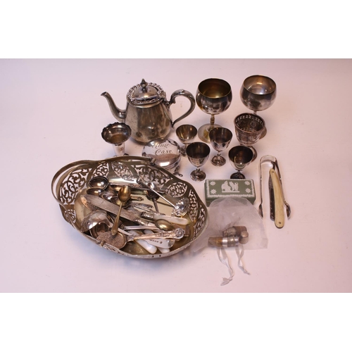 81 - A Box of Silver Plate to include Ladles, Basket, Sheffield Sugar Vase, etc.