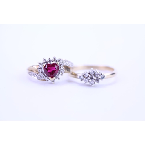 111 - A ladies 9ct Gold dress ring set with a synthetic Ruby and paste, along with one other. Size approx ... 