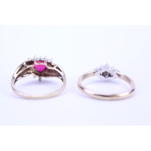 111 - A ladies 9ct Gold dress ring set with a synthetic Ruby and paste, along with one other. Size approx ... 