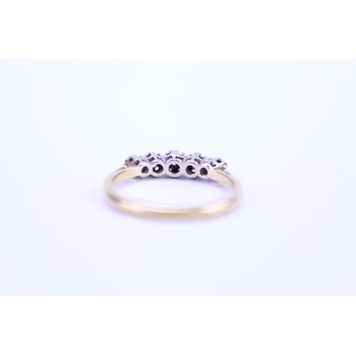 122 - A ladies 18ct Gold dress ring set with 5 Diamonds, in cage setting. Size approx O.