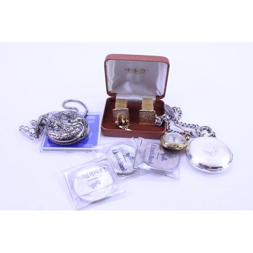 202 - A Silver watch albert, 925 cased Verity pocket watch, along with other various items.