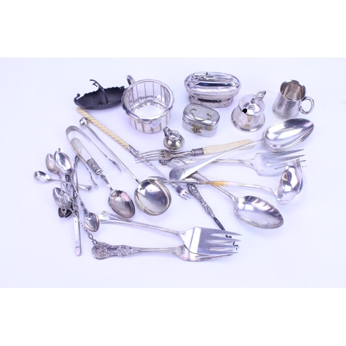 63 - A collection of Silver Plate to include a Sauce Ladle, Serving Spoons, Pickle Forks, Lighters, etc.