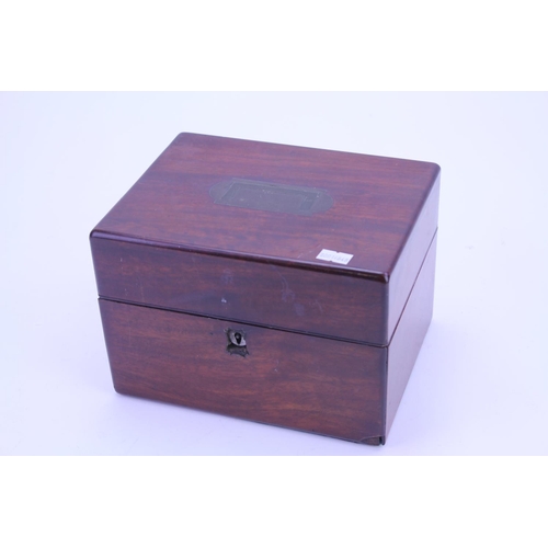 563 - A Victorian Mahogany Cased Pharmaceutical Box with Red Velvet interior, Glass Bottles & Stoppers, Dr... 