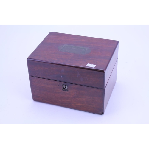 563 - A Victorian Mahogany Cased Pharmaceutical Box with Red Velvet interior, Glass Bottles & Stoppers, Dr... 