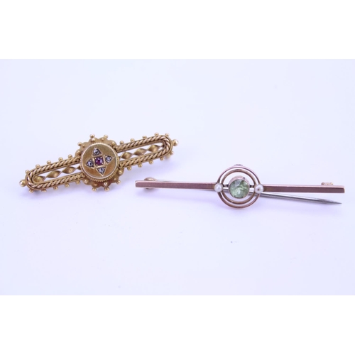 175 - A 15ct Gold Brooch Set with Diamonds & Rubies. Weighing: 3.3 grams along with a 9ct Gold Target Broo... 