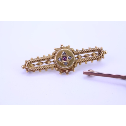 175 - A 15ct Gold Brooch Set with Diamonds & Rubies. Weighing: 3.3 grams along with a 9ct Gold Target Broo... 