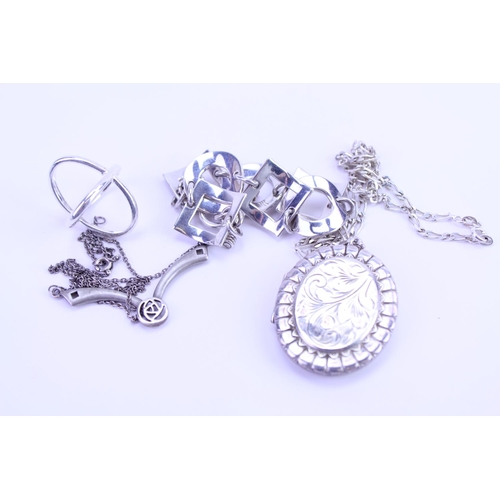 166 - A Collection of Four Silver items to include a Silver bracelet, Silver necklace with pendant, a Carv... 