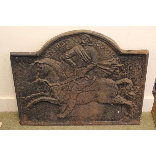 562 - A Cast Iron Fire Back by Fairfax 1649, modelled in relief with Thomas Fairfax on horseback, Measurin... 