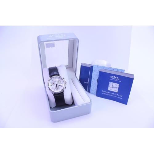 211 - A Chronograph Rotary wrist watch, with leather strap, and original box and papers.