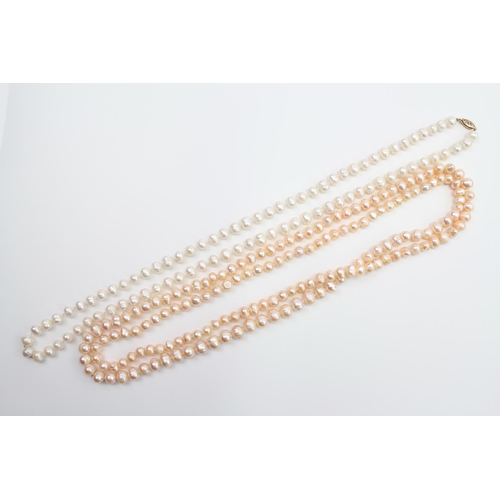 183 - A string of pink overtone 'pearl' necklace and one other.