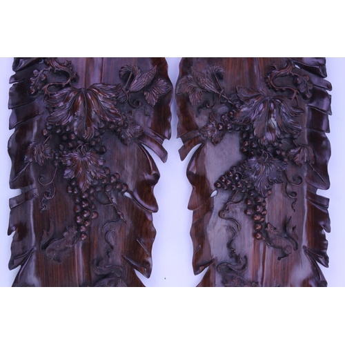 916 - A Rare Pair of Japanese Carved Elm Daikon Radish Shaped Wall Appliques carved with Rats, Lizards & S... 