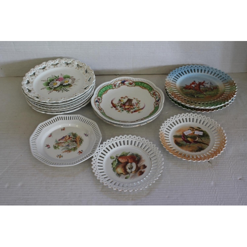 759 - A Collection of Victorian Ribbon plates depicting birds and fruit, etc.