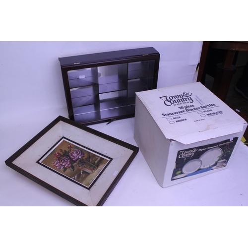 765 - A Boxed Town & Country Dinner Set, Display Shelves & a Signed Picture.