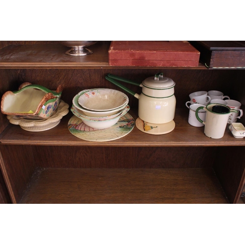 770 - A 1940s Cream enamelled Bain Marie, a Myott Floral decorated Truge, Cheese Dish Stand, My Garden Pla... 