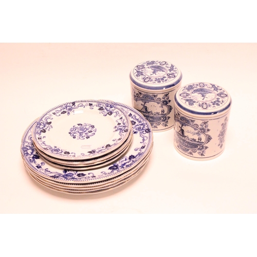 779 - A Collection of DELFT Ware to include two jars with lids, 5 Dinner Plates & 4 Side Plates. Pattern N... 