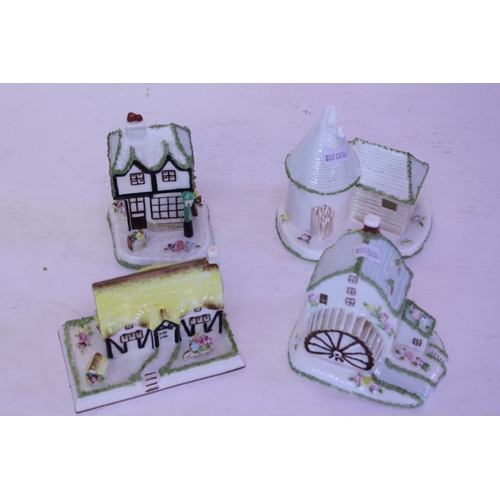 798 - 4 x Coalport Pastille Burners to include Elizabethan Cottage, The Old Curiosity Shop, Watermill & Th... 