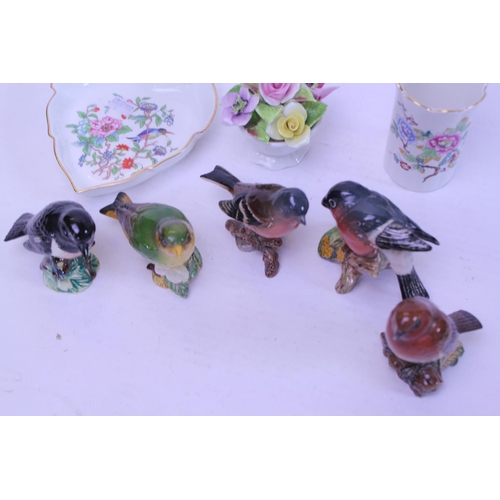 808 - A collection of China to include Beswick Birds to include a Robin, Green Finch, Bull Finch, Stone Ch... 