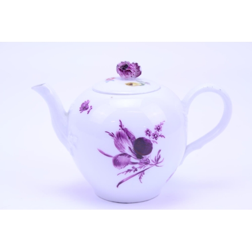 839 - A Miniature 18th Century Meissen Tea Pot with Floral decoration. Measuring: 8cms High.