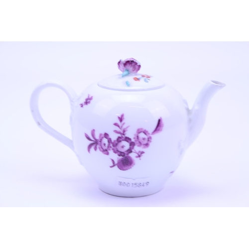 839 - A Miniature 18th Century Meissen Tea Pot with Floral decoration. Measuring: 8cms High.