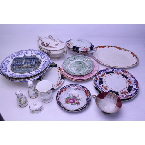 854 - A collection of rust and blue china, transfer decorated china and other items.