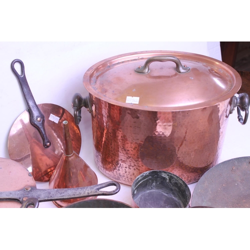 410 - A Late 19th Century Copper Planish & Brass mounted Food Warmer, a double handled Copper Oval Dish, T... 